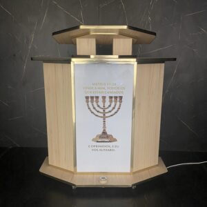 Púlpito de Madeira Moíses com Logomarca e LED